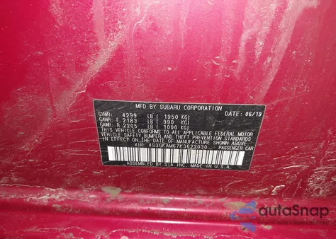 2019 Subaru Impreza 2.0I Sport z USA, uszkodzony, nr VIN 4S3GKAM67K3622030